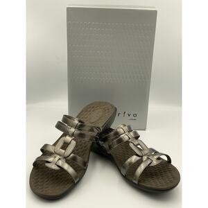 Clarks Privo Strappy Wedge Sandals Pewter Synthetic Slip On Comfort Women 10 M